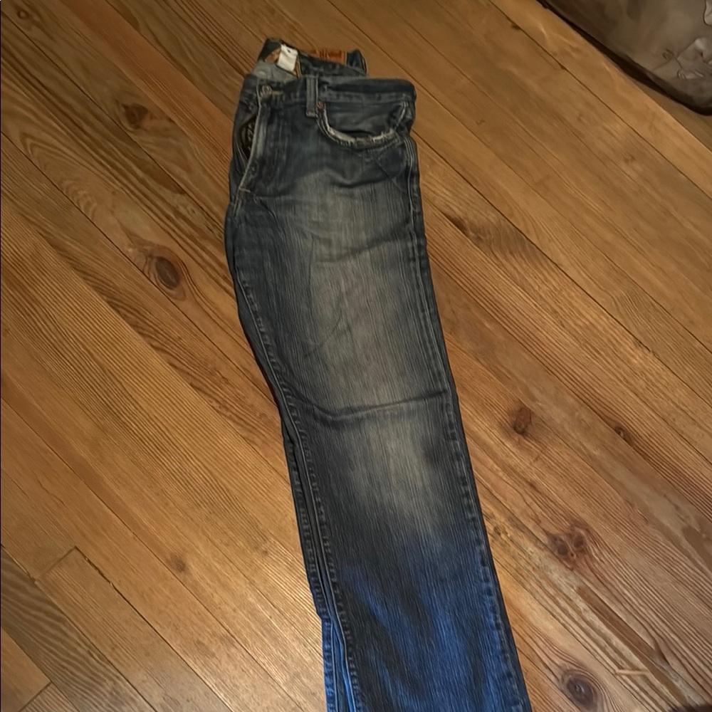 Blue Straight Leg Jeans with Vintage Faded Look